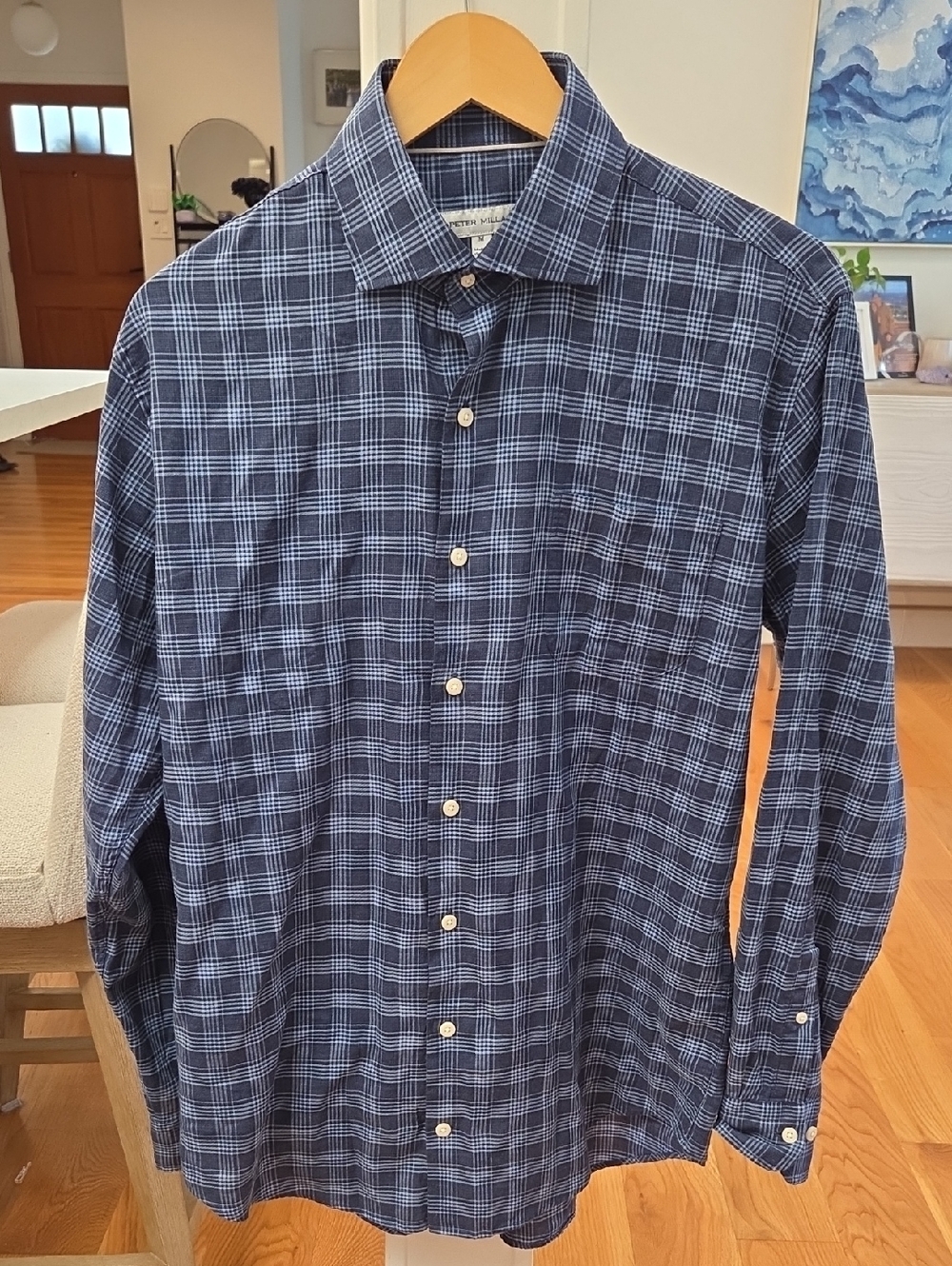 Peter Millar Navy and Light Blue Plaid Button-Down Shirt